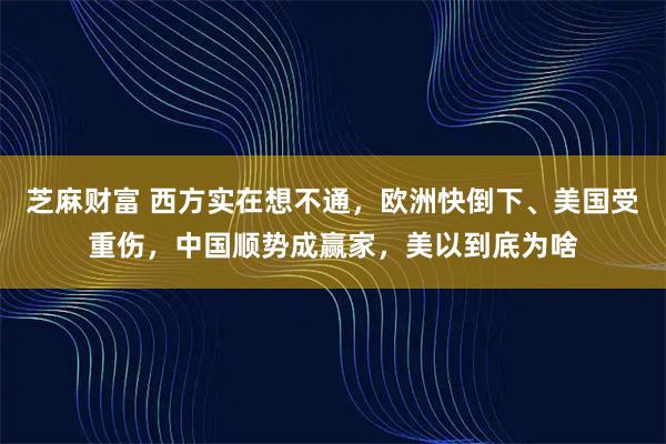 芝麻财富 西方实在想不通，欧洲快倒下、美国受重伤，中国顺势成赢家，美以到底为啥